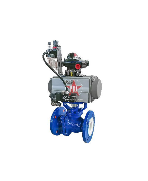 Fluorine lined pneumatic flange ball valve