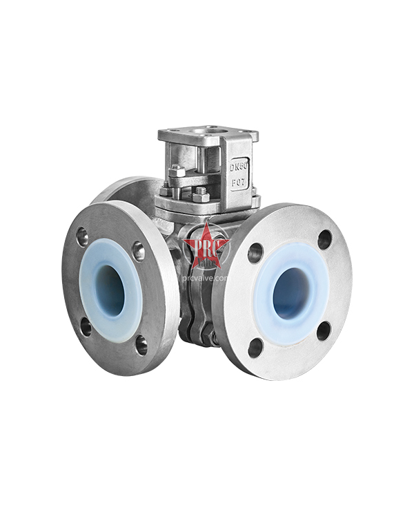 Fluorine lined three-way ball valve