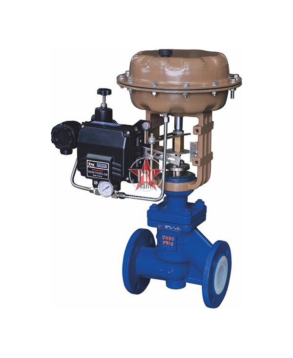 Fluorine lined pneumatic control valve