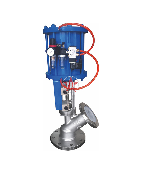 Fluorine lined upward spreading discharge valve