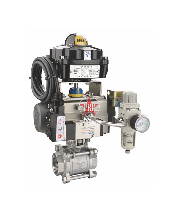 Pneumatic three piece ball valve