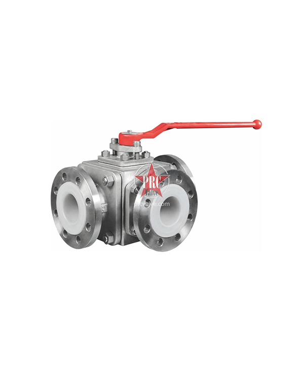 Fluorine lined 3-way ball valve
