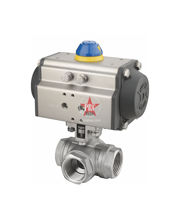 Pneumatic three-way internal thread ball valve