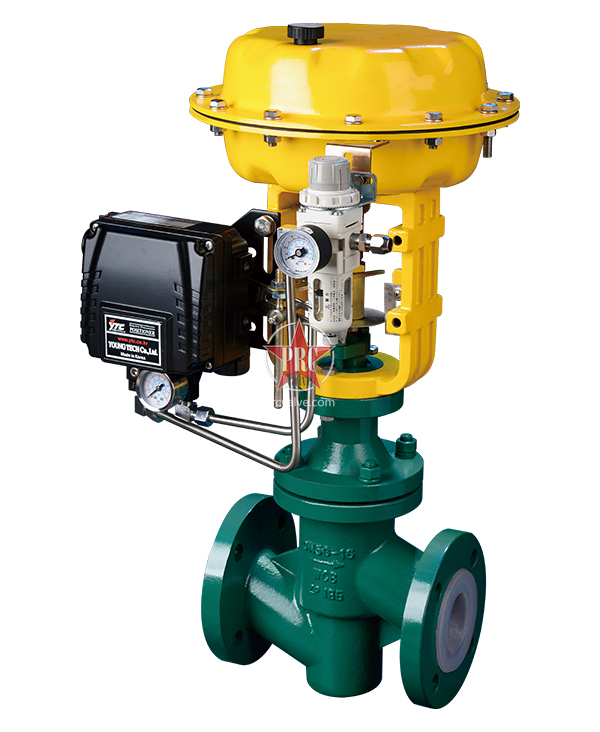 Pneumatic fluorine lined (corrugated pipe) regulating valve