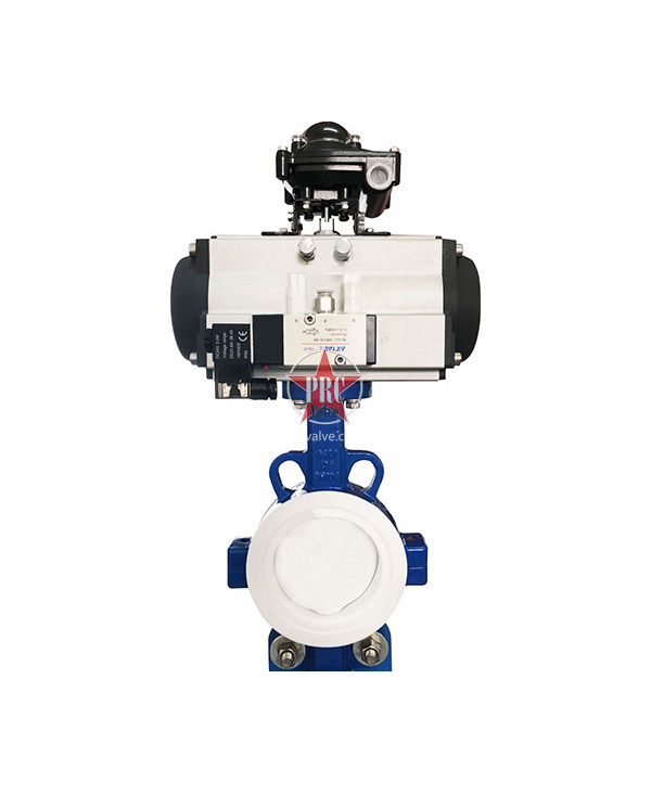 Pneumatic lined tetrafluoroidal butterfly valve