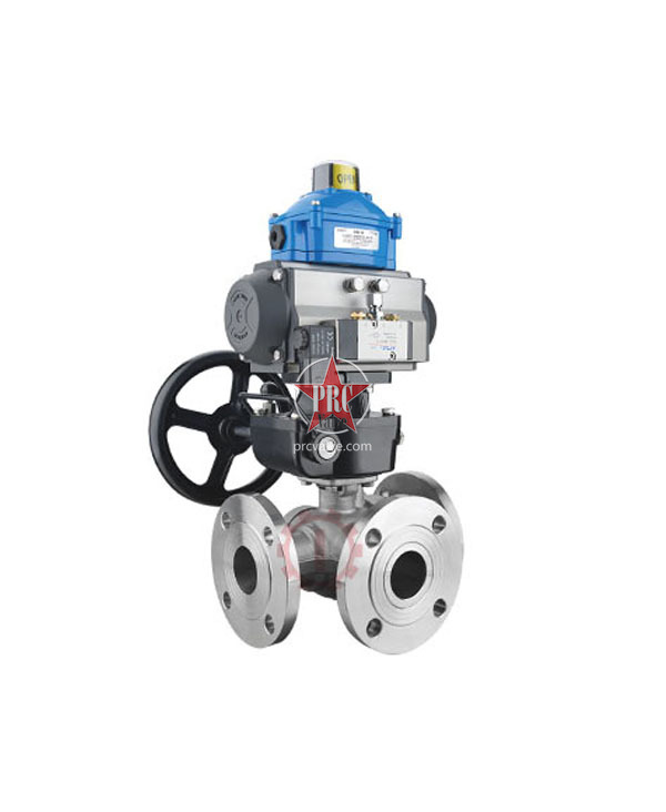 Pneumatic three-way flange ball valve