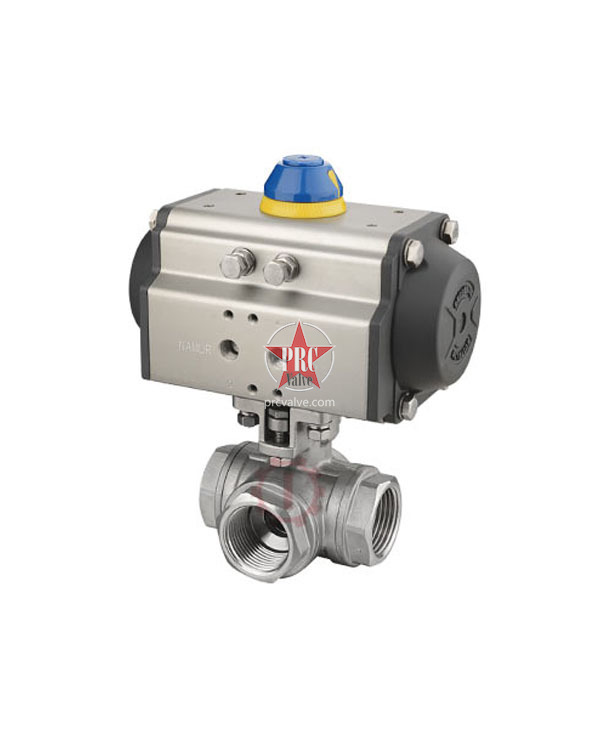 Pneumatic three-way female threaded ball valve
