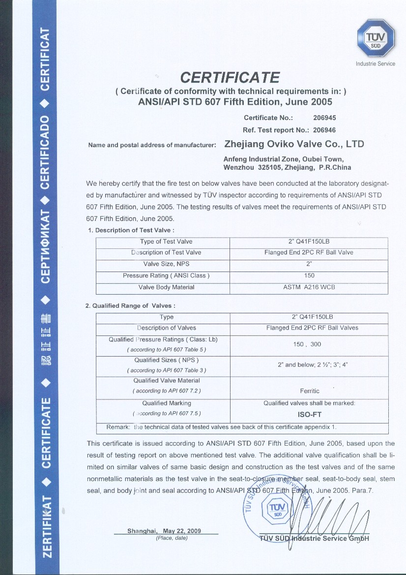 firesafe cert API607_2-150LB FLOATING