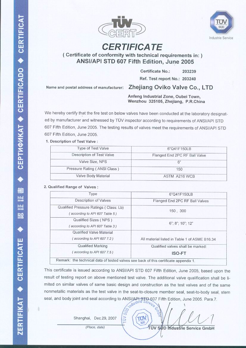 firesafe cert API607_6-150LB FLOATING